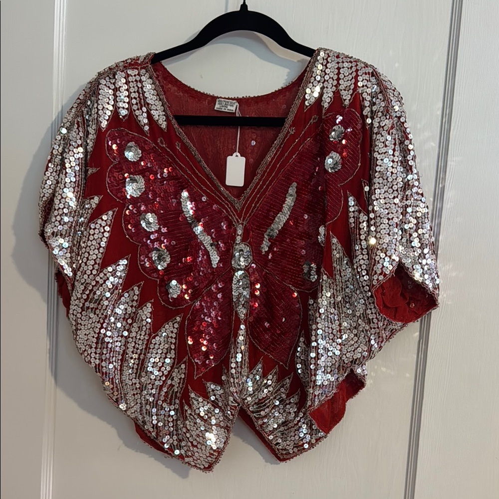 Red Sequin Butterfly Top